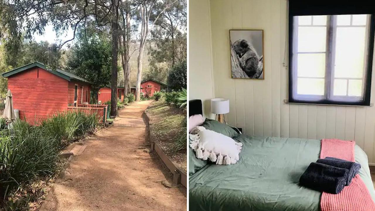 Formerly used as a church camp, this Airbnb comes with a communal BBQ and fire pit area. Picture: Airbnb