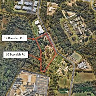 A map, showing the location – bordered in red – of a proposed residential subdivision on Boondah Rd, Warriewood. Picture: Buchan Group