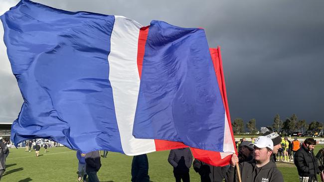 A Daylesford supporter waves the Bulldogs flag. Picture: Shane Jones.