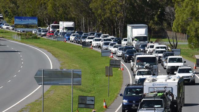 GOLD COAST, AUSTRALIA - NewsWire Photos NOVEMBER 2, 2020: Police check cars at the Queensland border with NSW at Stuart Street in Coolangatta one day before the border opens to NSW but not Sydney. Picture: NCA NewsWire / Steve Holland