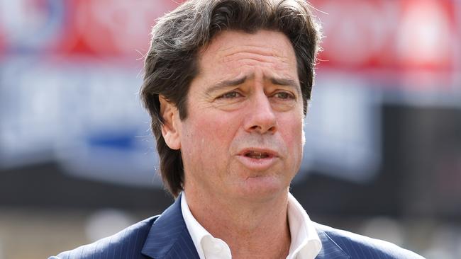 MELBOURNE, AUSTRALIA - SEPTEMBER 27: Gillon McLachlan, Chief Executive Officer of the AFL speaks to the media during the 2023 Grand Final Footy Festival Launch at Melbourne Cricket Ground on September 27, 2023 in Melbourne, Australia. (Photo by Dylan Burns/AFL Photos via Getty Images)