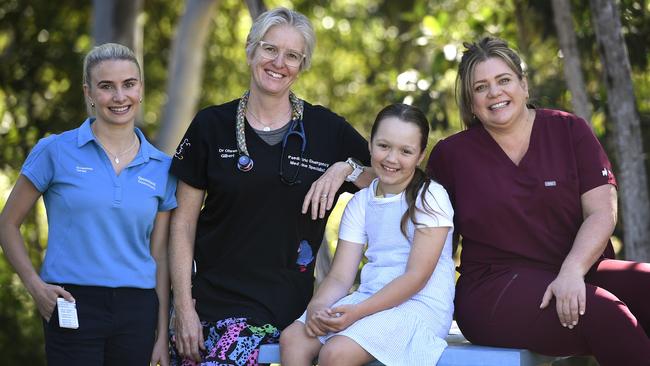 Occupational therapist (OT) Kady Delle Baite, paediatric emergency specialist Dr Olwen Gilbert, Paige Gillman, and OT Tegan Olsen. Picture: Supplied