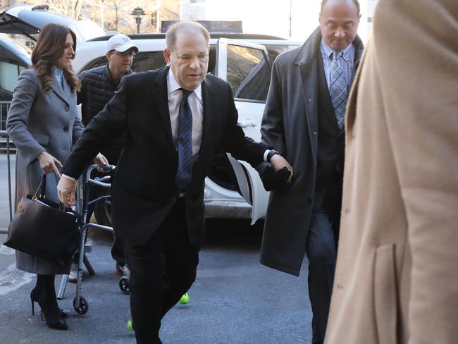 The ex-Hollywood mogul needed assistance walking into the court. Picture: AFP