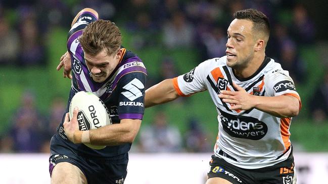 Ryan Papenhuyzen on the charge for the Storm. Picture: AAP