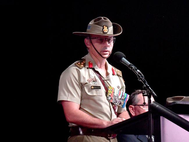Anzac Day 2025. Dawn service Anzac Park Townsville. Brigadier Ben McLennan gives key note address. Picture: Evan Morgan