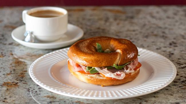 Prosciutto Papi Bagel – prosciutto, stracciatella cream, tomato and basil. Picture: Cassie Sullivan