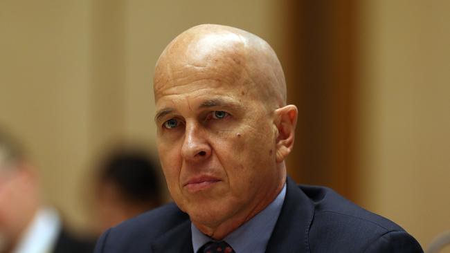 Professor Peter Greste appearing at a Senate Committee inquiry into Press Freedom at Parliament House in Canberra. Picture Kym Smith