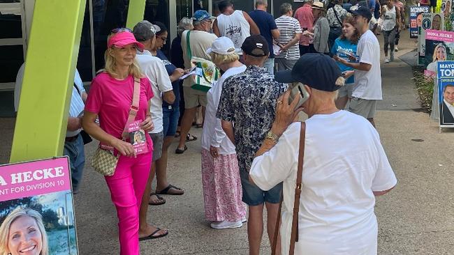 Voters at the Lawson Street pre-poll centre in Southport as voting started in the Gold Coast City Council 2024 election.