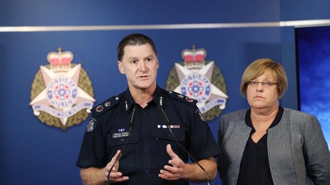 Victorian Police Minister Lisa Neville, right, and acting Chief Commissioner of Police Shane Patton. Picture: AAP