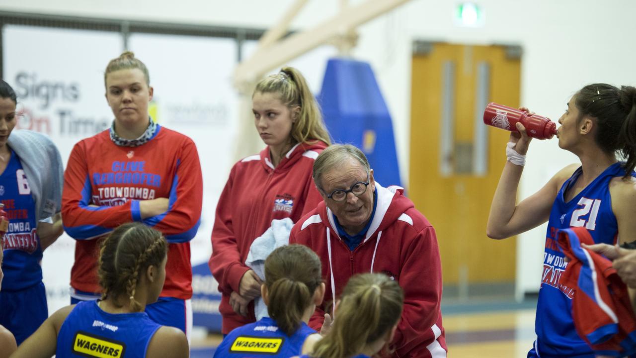 Toowoomba Mountaineers coach Harry Spencer during quarter time against the Chinese National B Team in women's basketball at USQ's Clive Berghofer Recreation Centre, Friday, June 10, 2016.