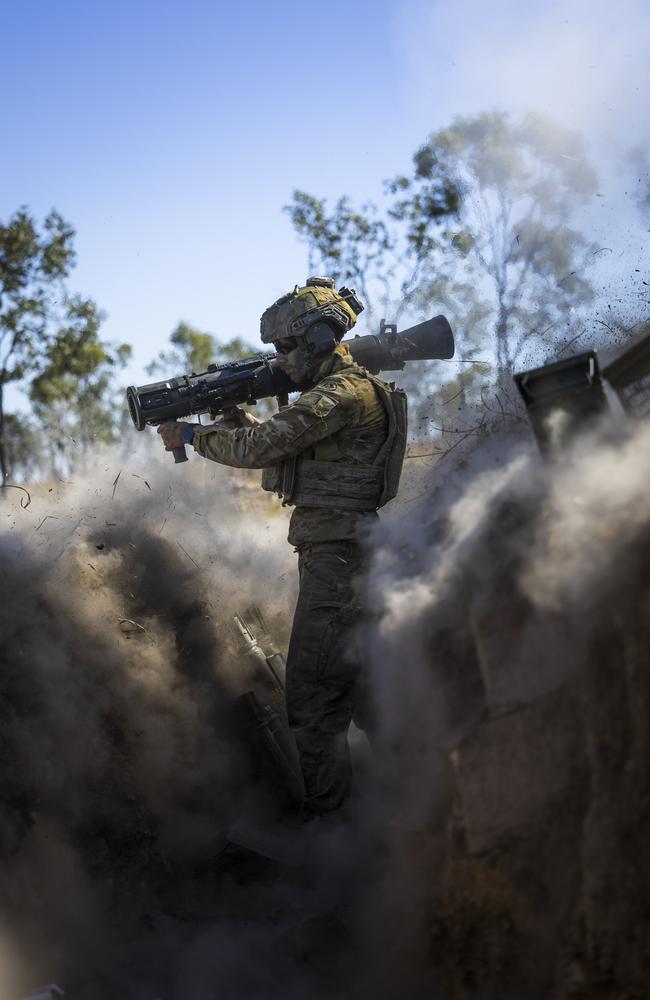 Exercise Brolga Sprint finishes at the Townsville Field Training Area at High Range. A soldier from 1st Battalion, The Royal Australian Regiment, fires the 84mm Carl Gustav during the main defensive battle on Exercise Brolga Sprint. Picture: Supplied.