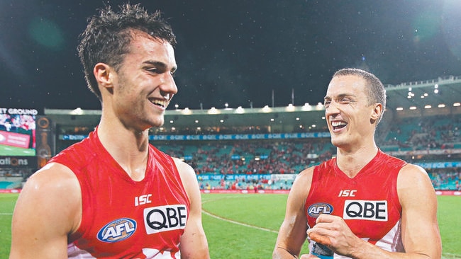 Xavier and Ted Richards enjoy a moment after a Sydney win.