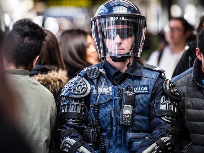 A police officer during a rally in Melbourne.