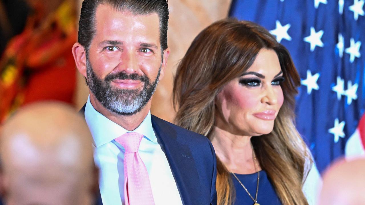 Don Jr and Kimberly Guilfoyle at a Trump press conference in 2023. The pair have, at least officially, been engaged since 2020. Picture: Chandan Khanna/AFP