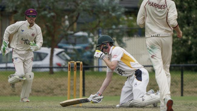 Mentone batter Edward McGarry after being hit by a bouncer on Saturday. Picture: Valeriu Campan