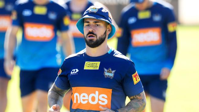 Nathan Peats in action during a Gold Coast Titans NRL training session at the Titans High Performance Centre on the Gold Coast, Tuesday, June 2, 2020. (AAP Image/Albert Perez)