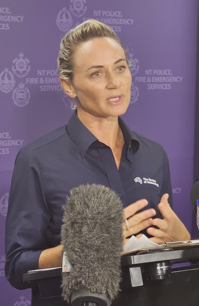 Shenagh Gamble from the Bureau of Meteorology at the press conference. Picture: Jordan McCarthy