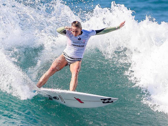 Junior world champion Macy Callaghan in action at Trestles in the first round.