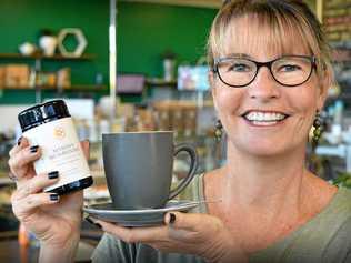 Barista Kiri Richardson of Kunara Organic Marketplace, has been brewing up coffee containing 8 different types of mushrooms and is going gang-busters. Picture: Patrick Woods