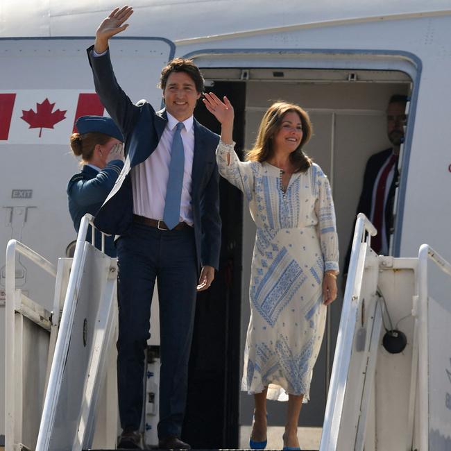 Justin Trudeau and his wife Sophie arrive at Felipe Angeles International Airport in Santa Lucia, Mexico.