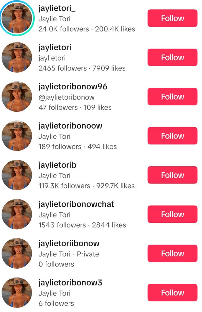 Australian influencer Jaylie Bonow is speaking out as there are almost 100 fake accounts impersonating her on TikTok. Picture: TikTok,