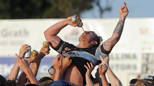 Ballina Seagulls centre Dan Gibson celebrates the 2013 grand final win. Photo The Northern Star.