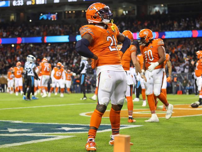 D'Onta Foreman plays up for the crowd after a touchdown. Picture: Getty Images via AFP