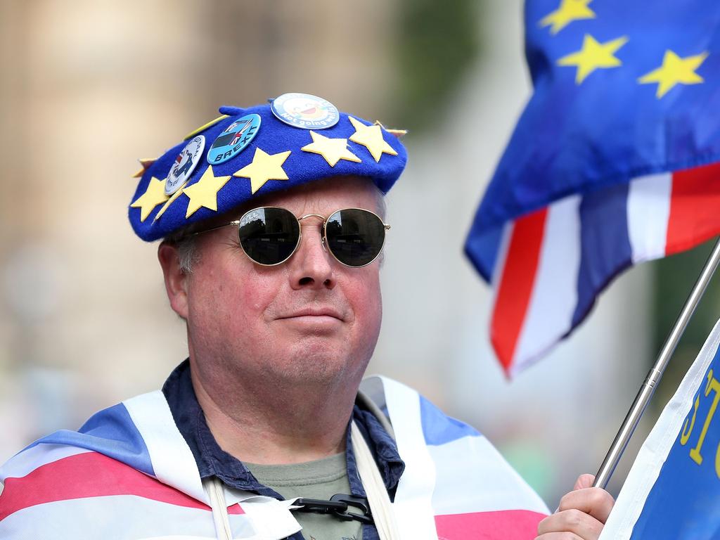 Anti-Brexit protesters outside Britain’s parliament. Picture: ISABEL INFANTES / AFP.