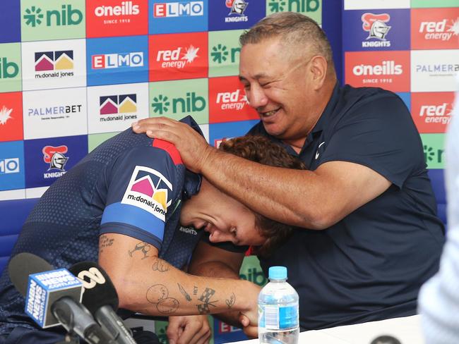 Kalyn Ponga (L) with his father Andre. Picture: Peter Lorimer/Getty