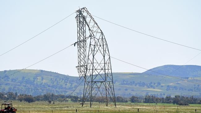 The site of the damaged power towers on private property near Melrose.