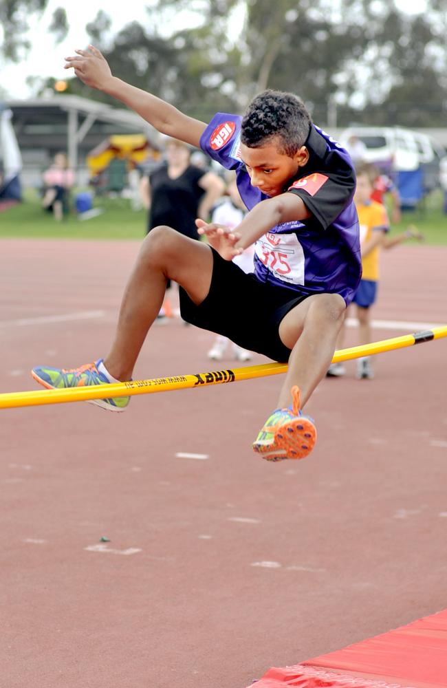 An eight-year-old Goodna Little Athletics ace Kadin Pritchard at the Little Athletics Senior Carnival/Junior Pentathlon at the Queensland Sport and Athletics Centre.