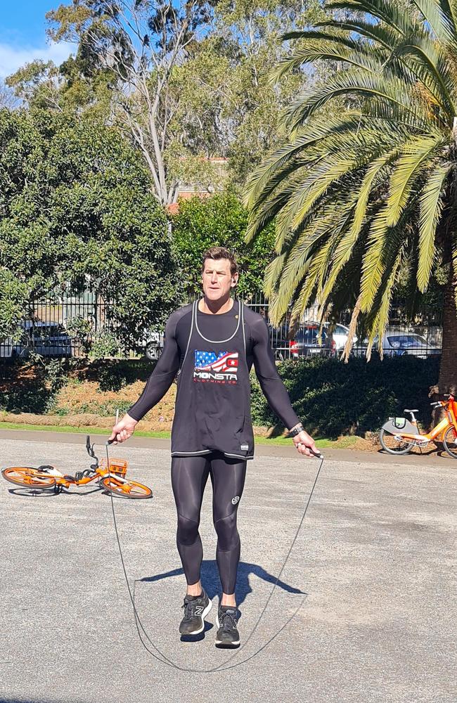 Ben Roberts-Smith exercises with blonde trainer as he awaits his trial ...