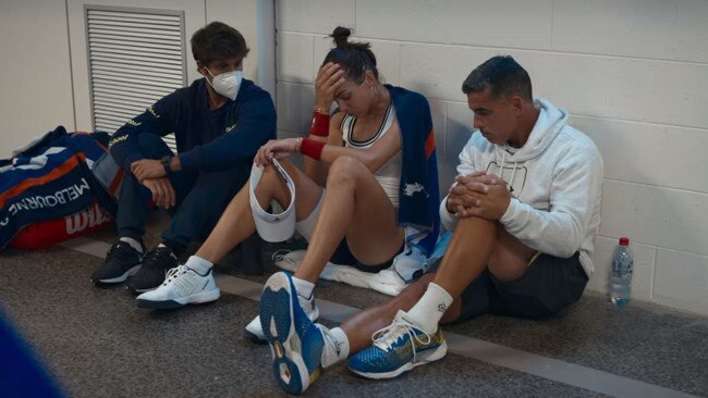 A dejected Ajla Tomljanovic after losing at the Australian Open. Picture: Netflix