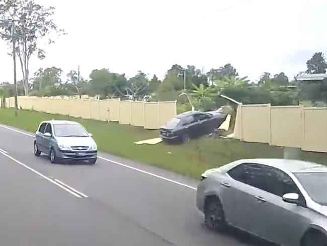 The driver broke a fence. Picture: Dashcam Owners Australia