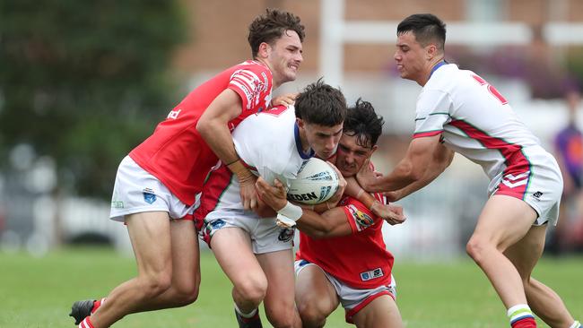 Physical grand final action. Picture: Sue Graham