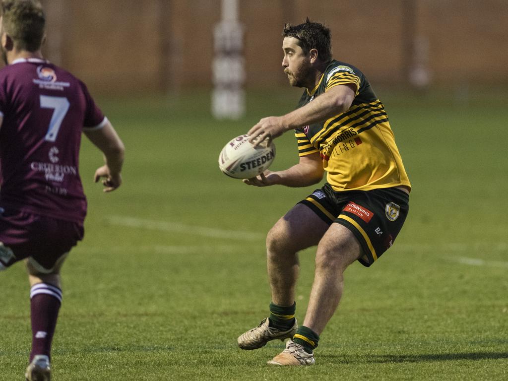 Wattles player Garth Lonergan against Dalby. Picture: Kevin Farmer.