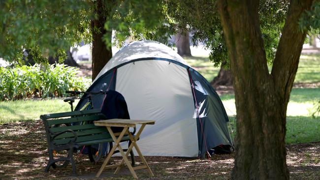 Tents pictured in Enmore Park, Marrickville. Picture: Damian Shaw