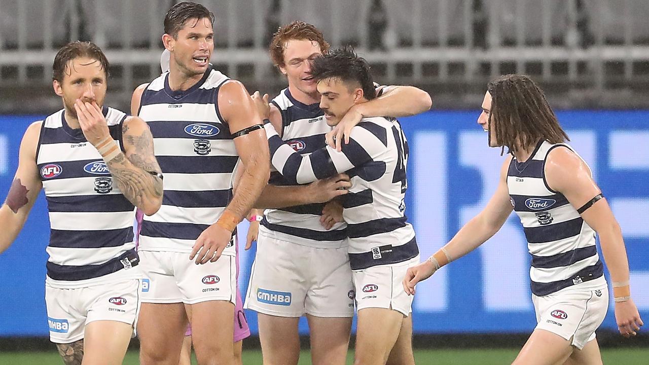 Geelong was much too good for Fremantle in horrendous conditions in Perth. (Photo by Paul Kane/Getty Images)