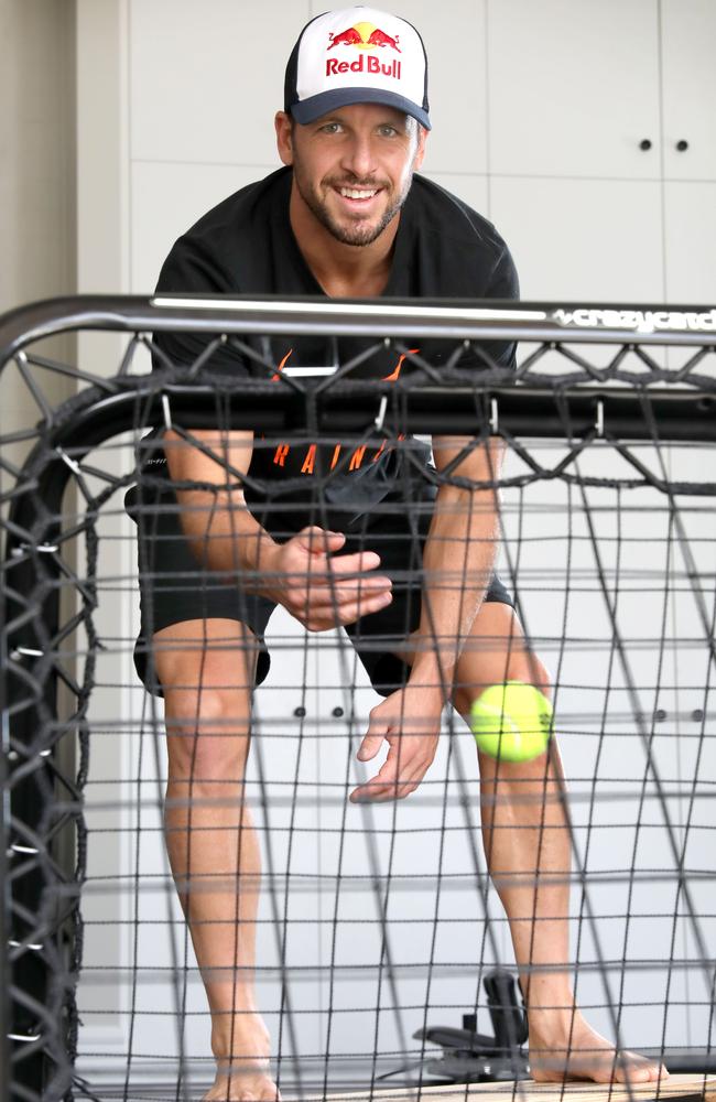 Travis Boak gets to work at home to keep his mind and body sharp. Picture: Dean Martin