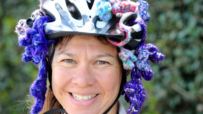 Linda Pinches was attacked on her bicycle by a magpie during her ride to work at Coorparoo, Brisbane — Picture: Richard Walker