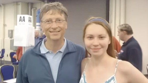 Bill Gates and Mila Antonova pictured in 2010 after they met at a bridge tournament. Picture: YouTube