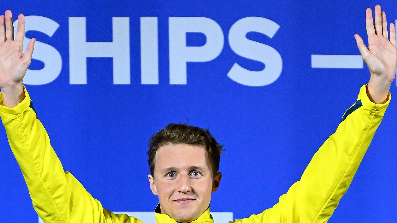 Gold medallist Elijah Winnington of Team Australia celebrates. (Photo by Quinn Rooney/Getty Images)