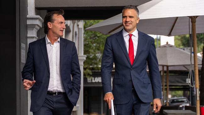 SA Premier Peter Malinauskas, right, with AFL chief executive Andrew Dillon in Norwood this week. Picture: Supplied