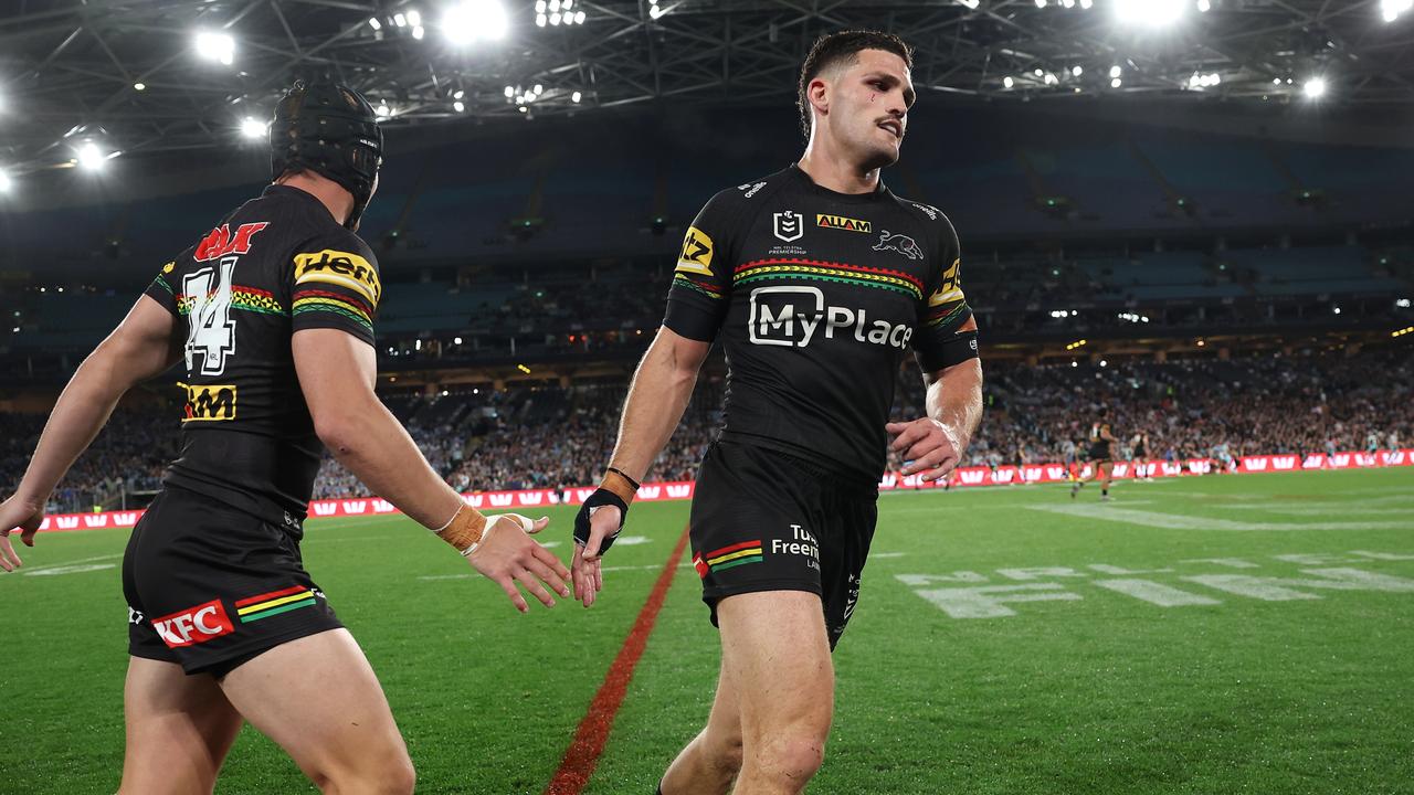 Nathan Cleary has been passed fit for Sunday’s grand final despite coming off late with a shoulder injury. Picture: Matt King/Getty Images