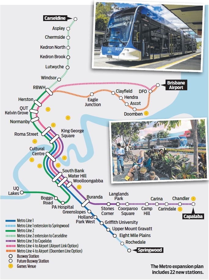 Map of proposed extension to Brisbane Metro