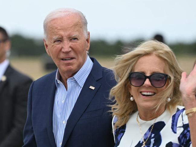 Joe Biden and First Lady Jill Biden step off Air Force One upon arrival at Francis S. Gabreski Airport in Westhampton Beach. Picture: AFP