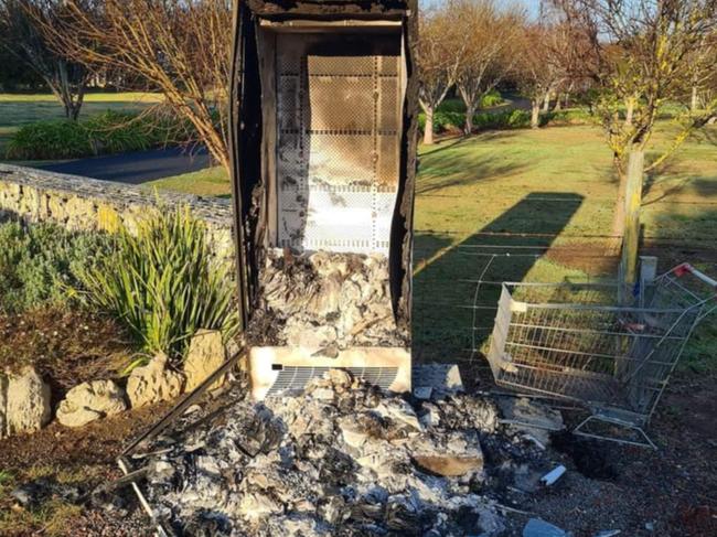 A well-used community book-swap library on the outskirts ofMillicent was destroyed in a blaze likely lit by vandals. Picture:Supplied AnneHughes.