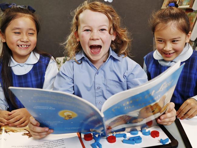 SATURDAY TELEGRAPH - 30/4/21Year 2 students from Chatswood Public School pictured today. L to R, Hayley Tang, Jacob Wilson and Taylor Dempsey. Picture: Sam Ruttyn