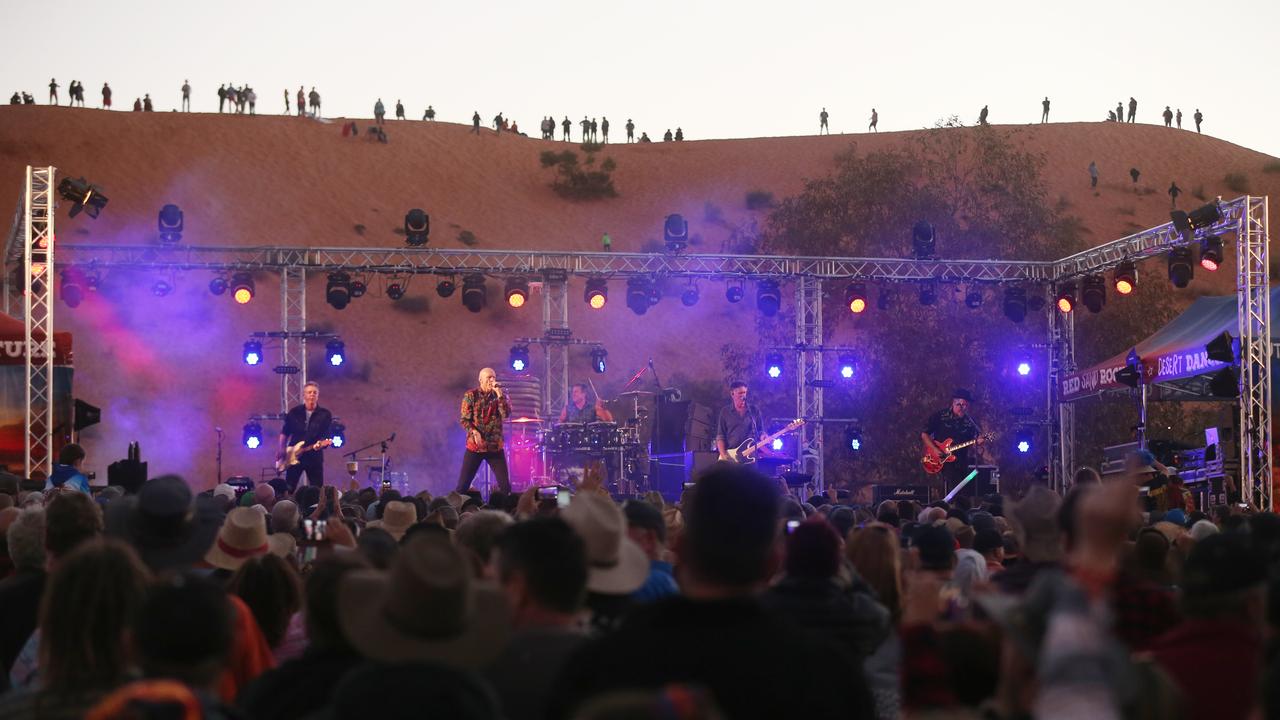 Peter Garrett leads Midnight Oil through a performance of many of the songs on the band’s desert-inspired classic Diesel &amp; Dust album at the Big Red Bash outside of Birdsville. Picture: Lyndon Mechielsen