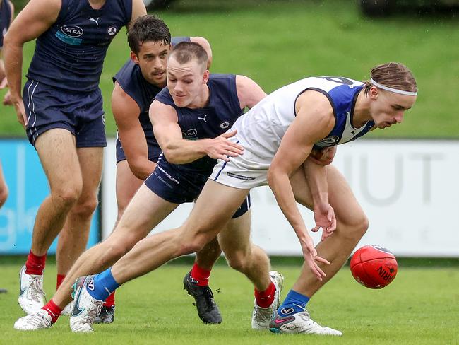 Old Melburnians v University Blues at Elsternwick Park Oval, Brighton, Melbourne, April 15th 2023. University Blues no 9 Picture : George Sal